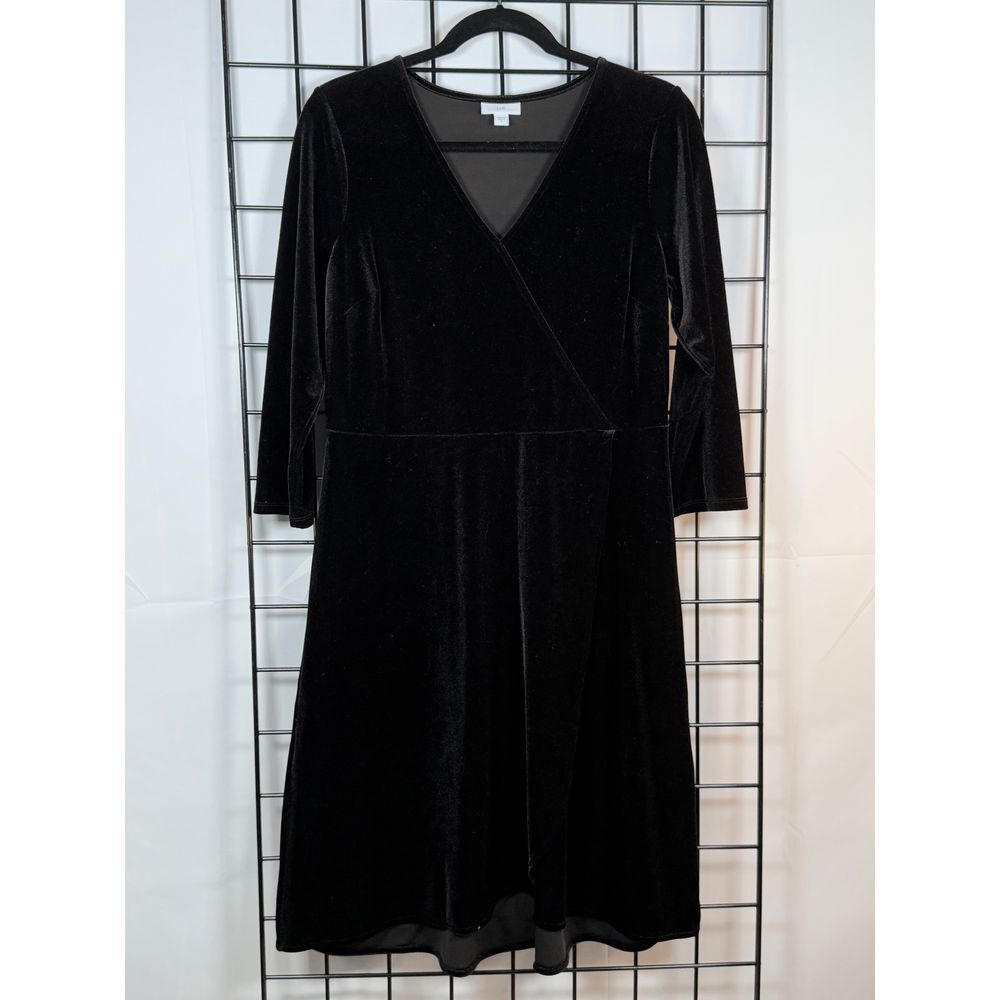 J Jill Velvet Faux Wrap A Line 3/4 Sleeve Dress Womens S Black Goth Steampunk